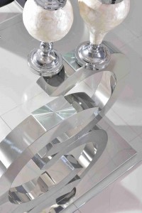 Side of Channel Glass and Polished Steel Dining Table with 6 Rita Designer Dining Chairs [Ivory]