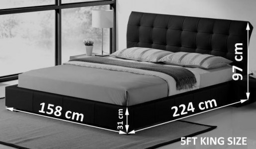 Fabio 5ft King Size Faux Black Leather Designer Bed - Dimensions