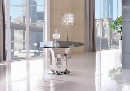 Naples Glass and Polished Steel Dining Table
