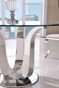Side of Naples Glass and Polished Steel Dining Table