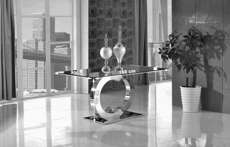 Channel Glass and Polished Steel Dining Table with 6 Rita Designer Dining Chairs [Ivory] Table Dimensions