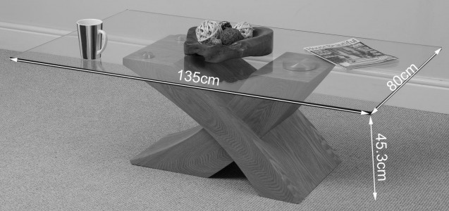 Miliano Glass and Wood Coffee Table [Black Wood] - Dimensions