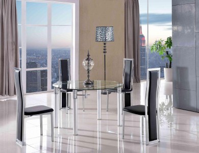 Torino Designer 74cm-120cm Extending Dining Table with 6 Elsa Designer Dining Chairs [Black] 