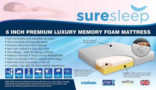 Memory Foam Mattress 4ft6 Double [6 inch] Sure Sleep